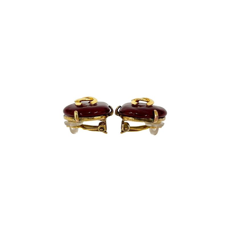 Chanel Coco Mark Motif GP Earrings Ear Cuff Accessory Gold Red 97A — view 4
