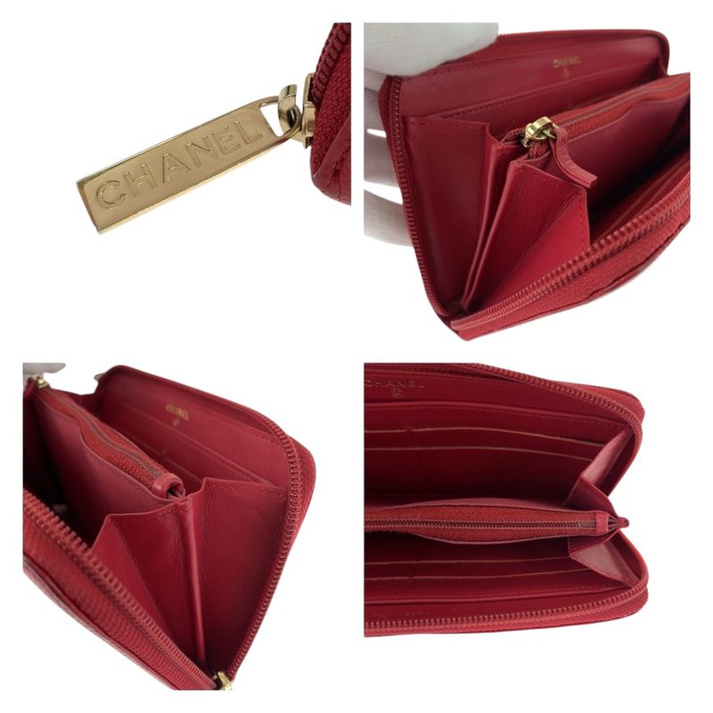 Chanel Coco Mark Red Gold Hardware Leather Long Wallet Round Zipper — view 7