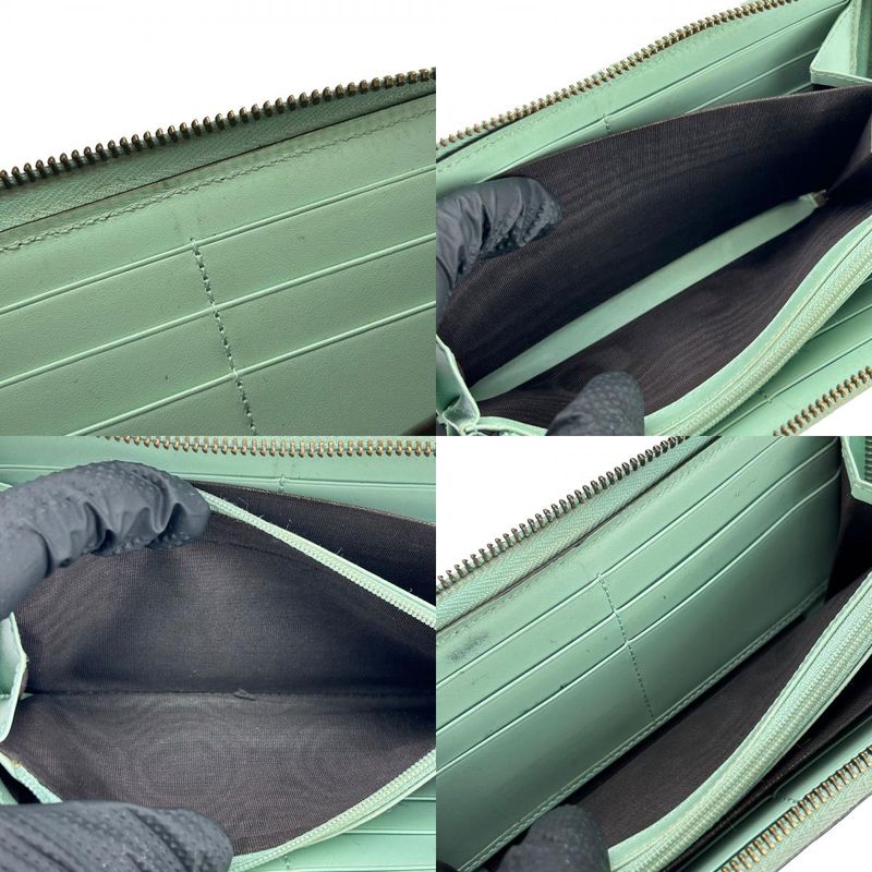 Gucci Long Wallet Round Zipper Sima Leather Mint Green Color Linea Cat — view 8