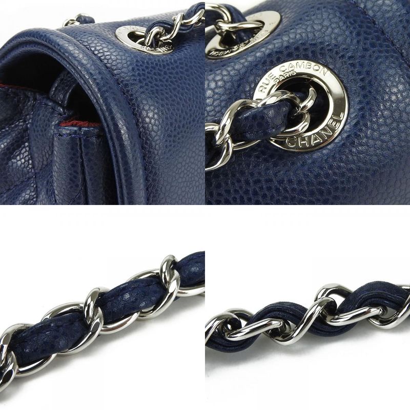Chanel Shoulder Bag Quilted Caviar Leather Navy Silver Hardware Decacoco W Chain — view 6