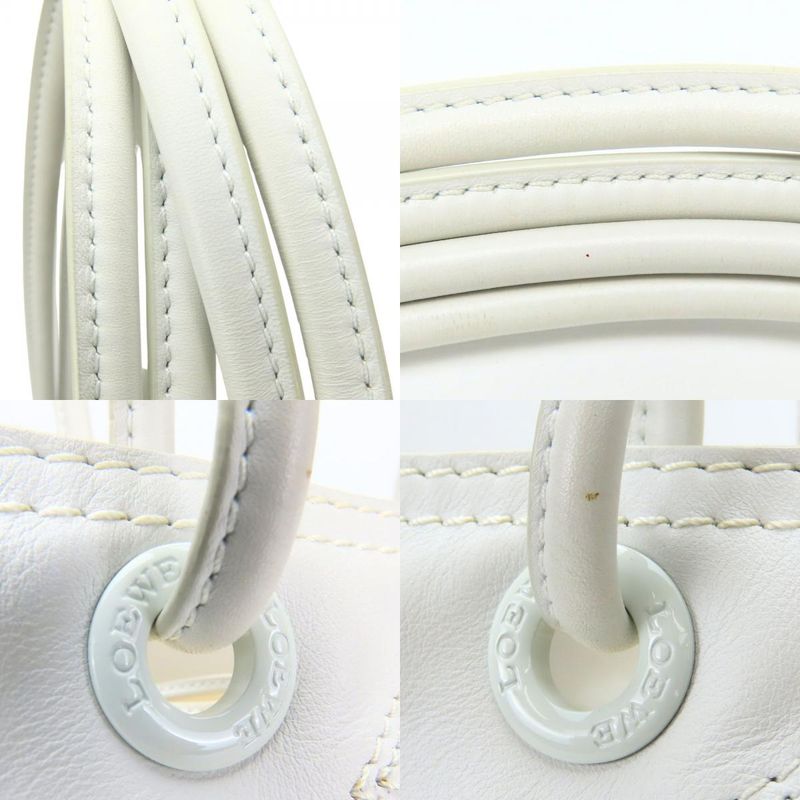 Loewe Tote Bag Crown Logo Stitch Leather Plastic White Studded Shopper — view 6