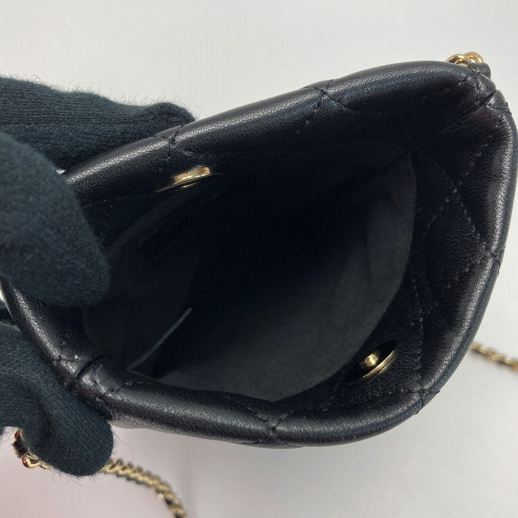 Chanel Coco Mark Quilted Chain Shoulder Bag Black Lambskin Phone Case — view 2