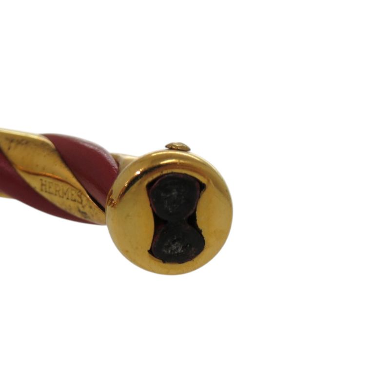 Hermes Twisted Metal Leather Red Gold Hardware Bangle 0079 — view 7
