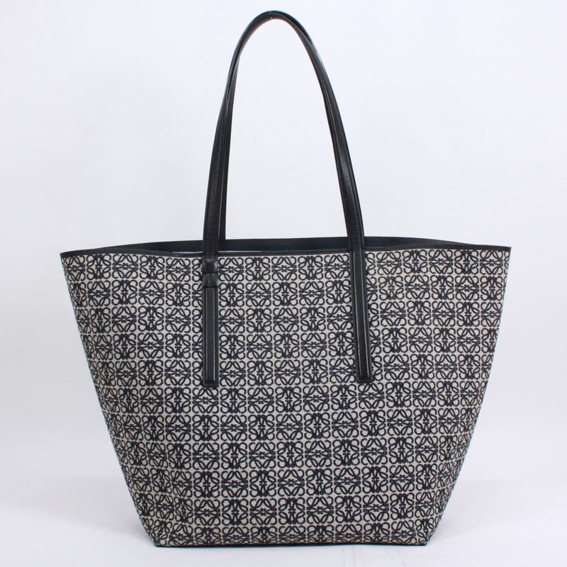 Loewe Leather Canvas Navy Black Tote Bag Silver B533 Z73 X08 — view 3