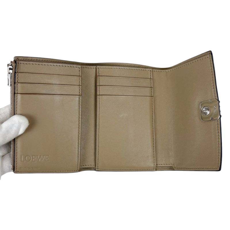 Loewe Anagram Trifold Wallet Pebble Grain Calf Sand Beige — view 9
