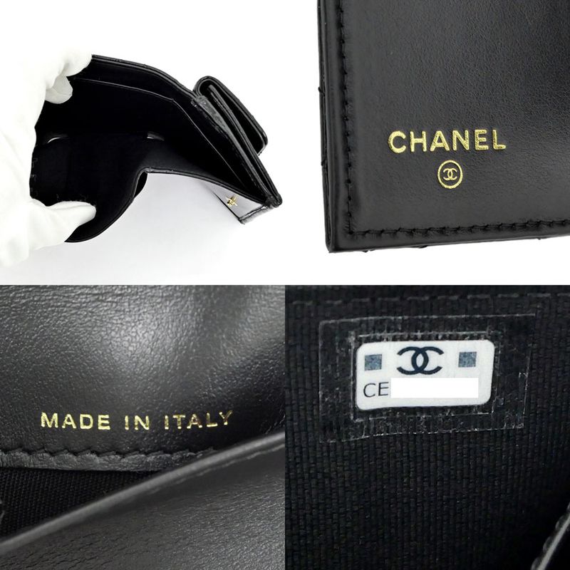 Chanel Small Flap Wallet Black Gold Hardware Shiny Calfskin — view 8