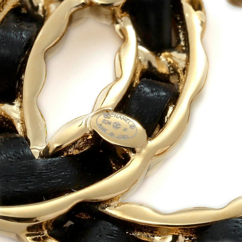 Chanel Logo Earrings Gold Black — view 7