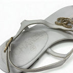 Chanel Sandals Shoes Leather White Gold Coco Mark Rhinestone Strap Thong — view 7