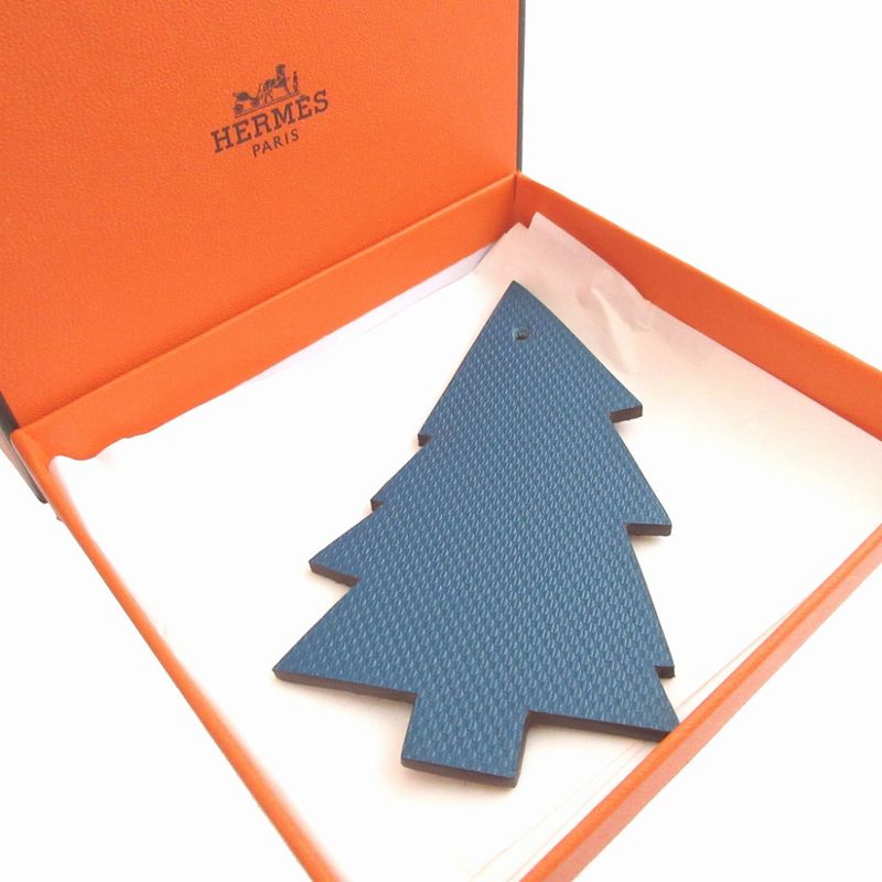 Hermes Petite Ash Tree Leather Blue Brown Bag Charm Key Holder 1730 — view 2
