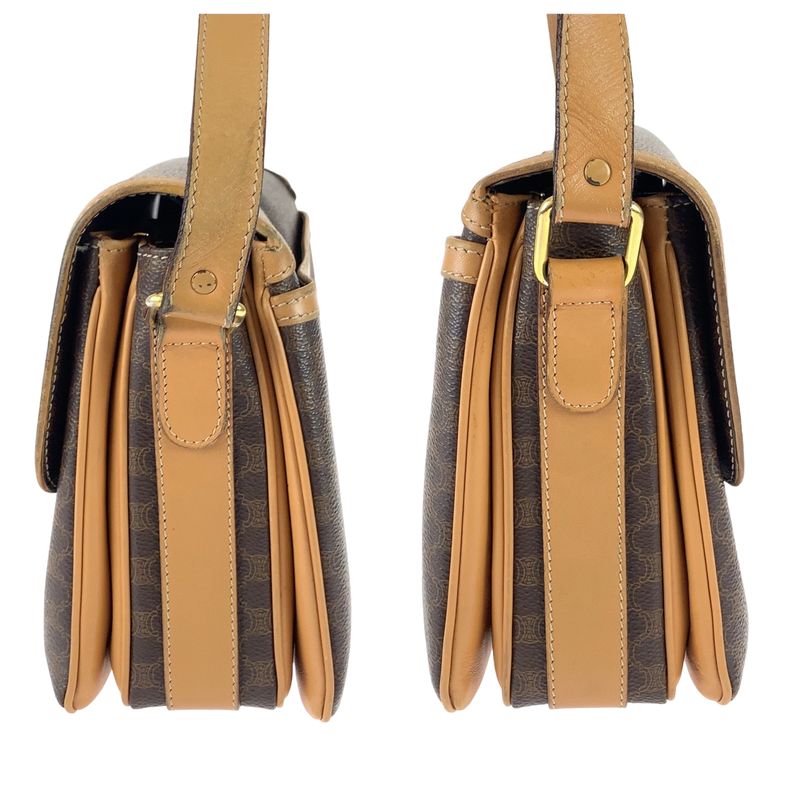 Celine Vintage Macadam Pattern Brown Gold Hardware Leather Crossbody — view 8