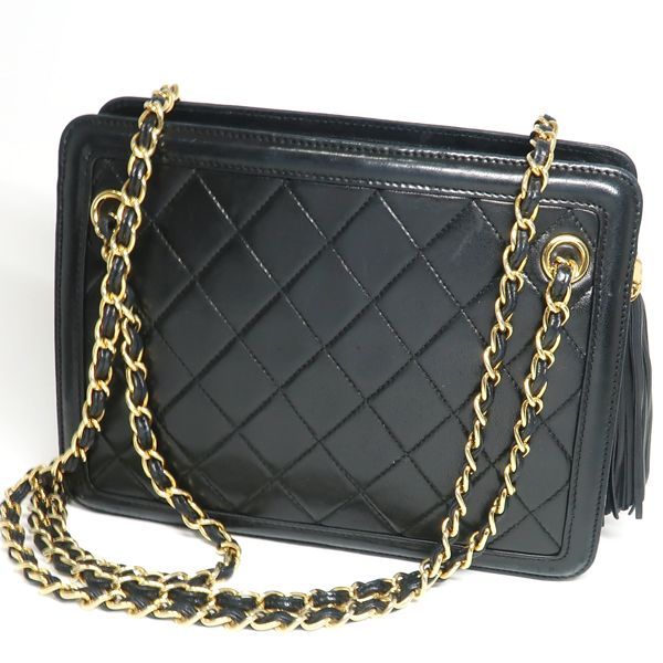 Chanel Chain Bag Black Quilted Fringe Shoulder Vintage Card — view 4