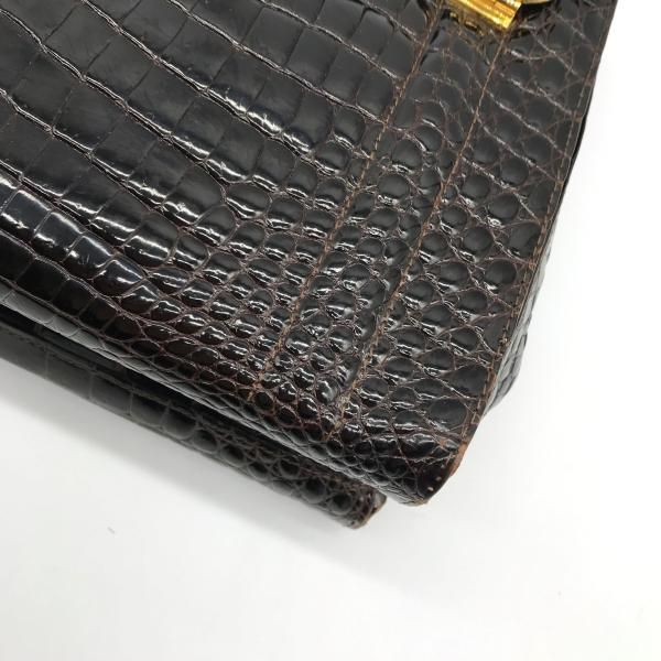 Gucci Croco Logo Vintage Hand Bag Brown — view 9