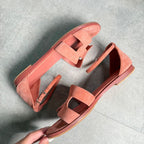 Hermes Santoni Strap Sandals Flat Shoes Coral Orange Suedeleather 38 — view 5