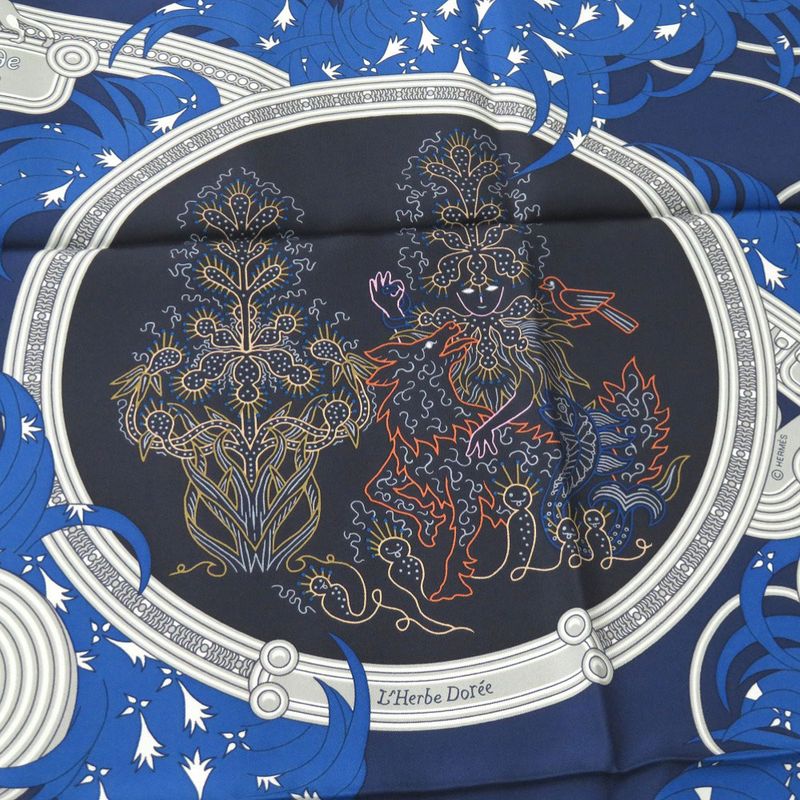 Hermes Carre 90 Legende Brodee Embroidered Legend Silk Blue Scarf 0227 — view 3