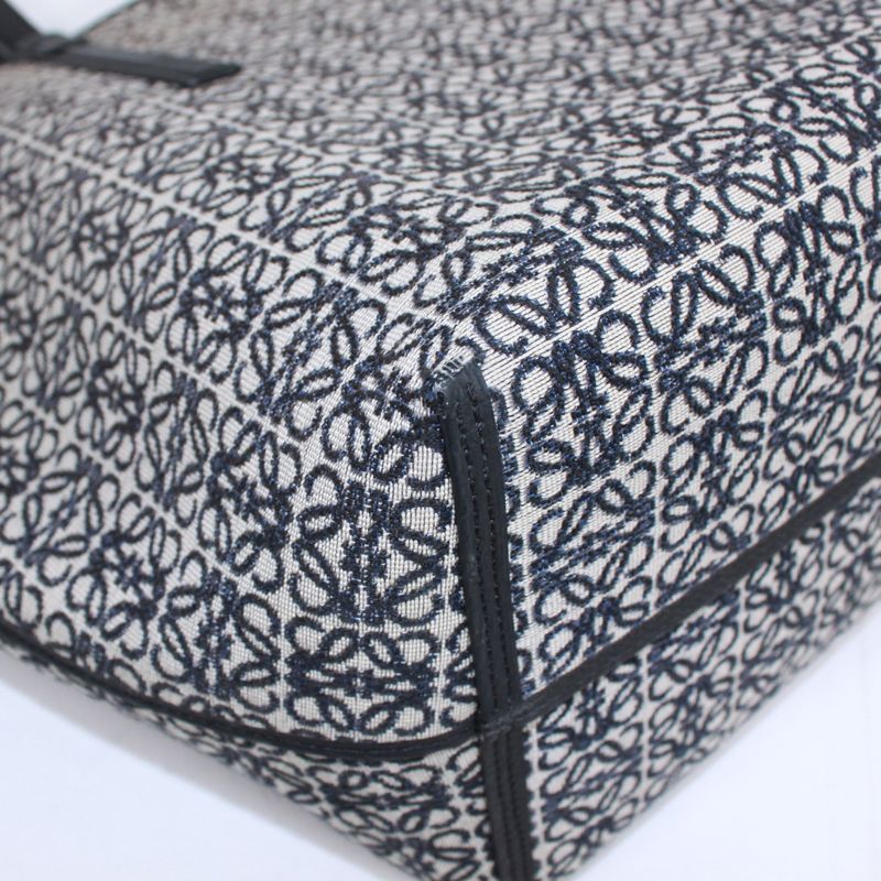 Loewe Leather Canvas Navy Black Tote Bag Silver B533 Z73 X08 — view 7