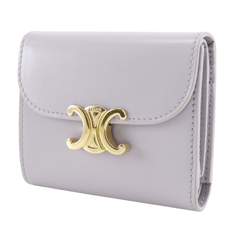 Celine Triomphe Small Flap Wallet Compact Leather Purple Trifold — view 2