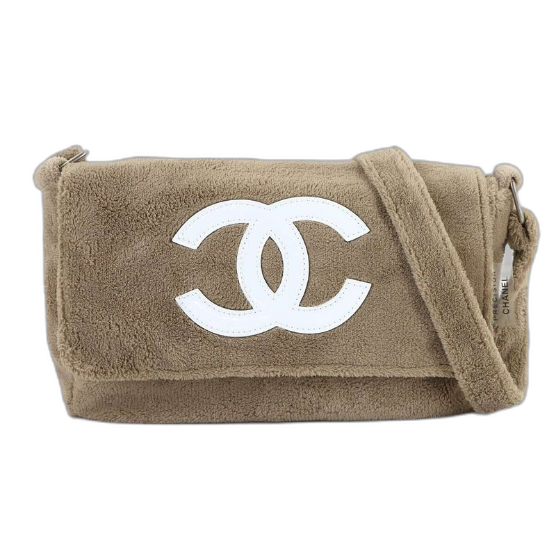 Chanel Precision CC Logo Shoulder Bag Pile Brown White Silver