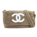 Chanel Precision CC Logo Shoulder Bag Pile Brown White Silver