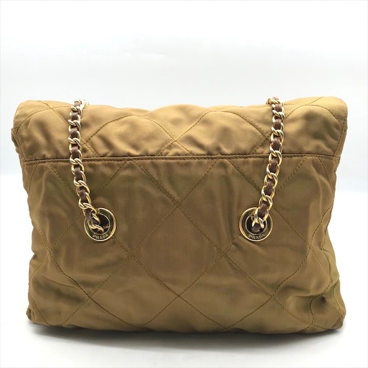Prada Nylon Tessuto Chain Shoulder Tote Brown — view 2