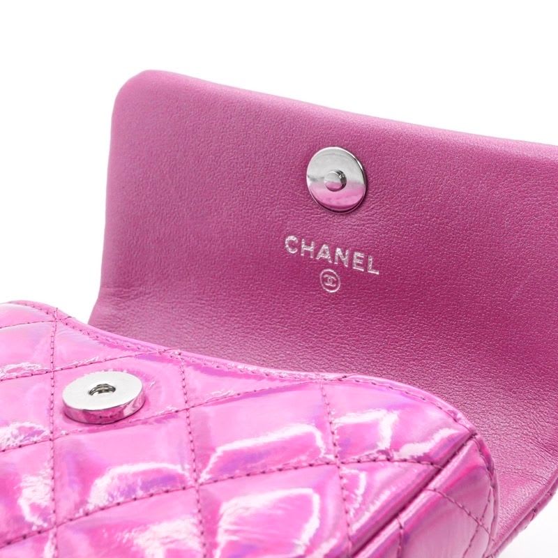 Chanel Charm Metallic Pink Silver Quilted Pouch With Hook Ears — view 7