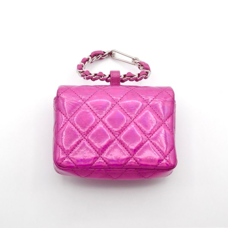 Chanel Charm Metallic Pink Silver Quilted Pouch With Hook Ears — view 3