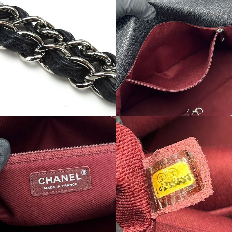 Chanel Shoulder Bag Chain Caviar Leather Black Silver Hardware — view 6