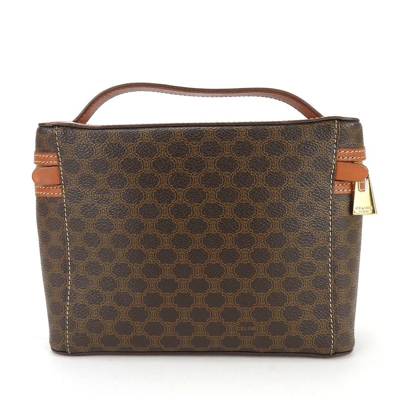 Celine Handbag Macadam Leather Brown Gold Hardware Vanity Bag Pouch — view 3