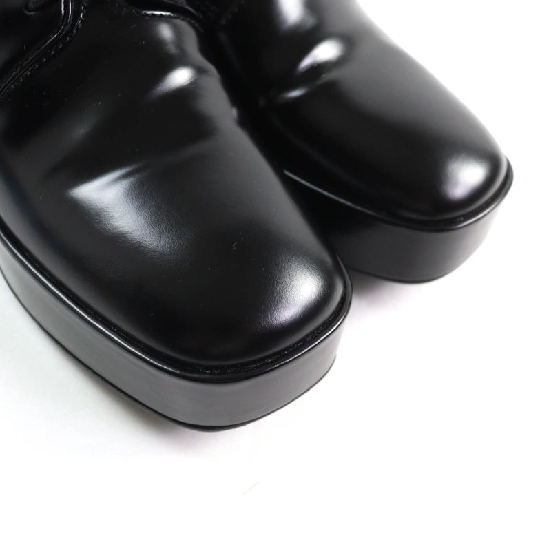 Prada Back Logo Platform Lace Up Leather Shoes Black 35.5 and Storage — view 8