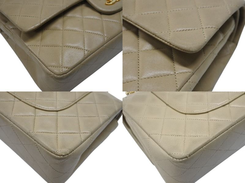 Chanel Quilted 25 Double Flap Chain Shoulder Bag Lambskin Beige Gold — view 6