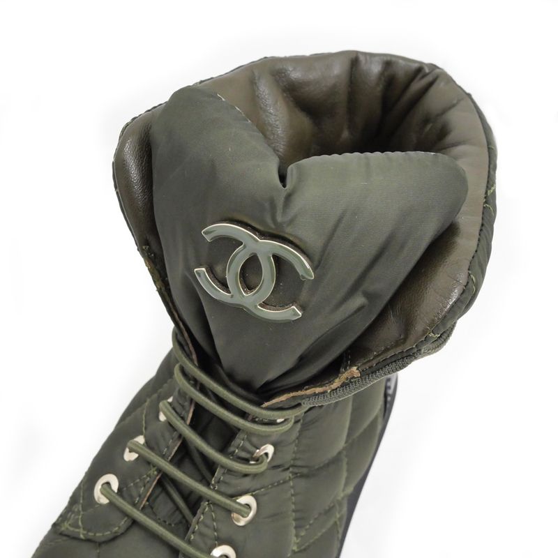Chanel Coco Mark Nylon Leather Shorts Khaki Black 36 1 2 — view 7