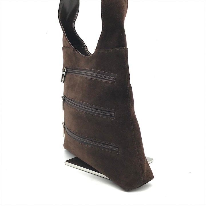 Gucci Suede Triple Zipper Vintage Shoulder Bag Brown — view 2