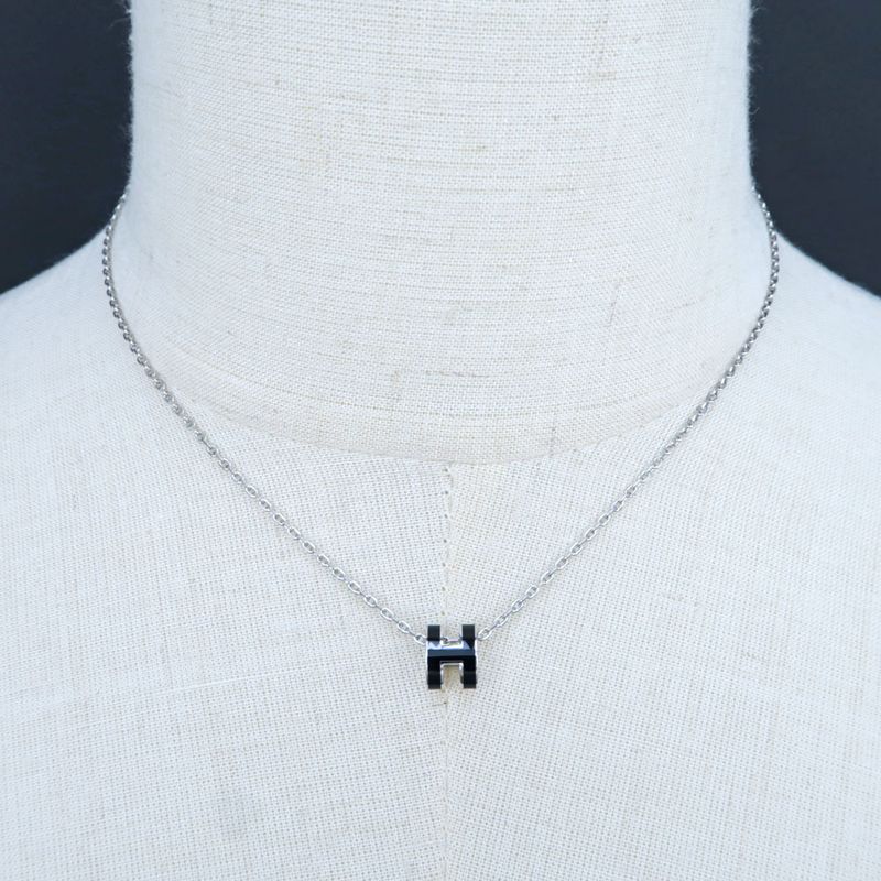 Hermes Necklace Pop Ash Mini Pendant H Black Silver-color Accessories — view 9