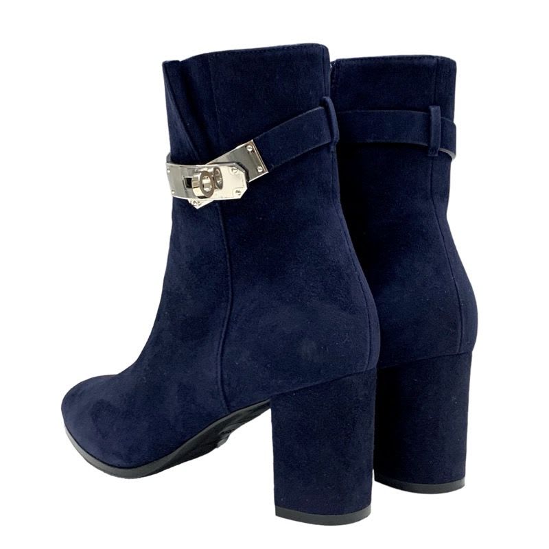 Hermes Saint Germain Boots Short Shoes Kelly Hardware Suede Navy — view 4