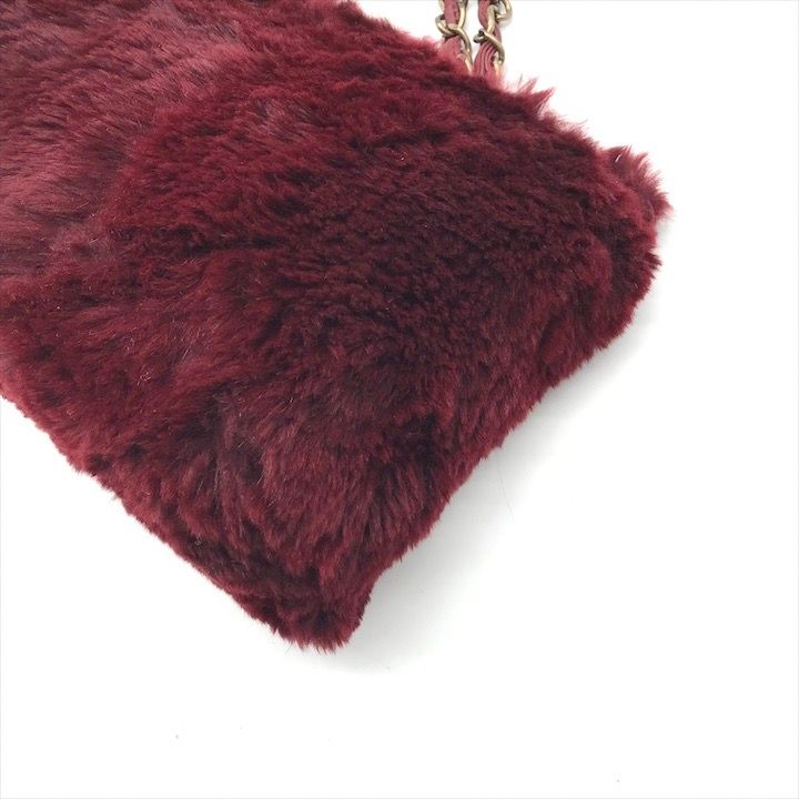 Chanel CC Logo Rabbit Chain Shoulder Bag Wine Red Gold Vintage — view 6