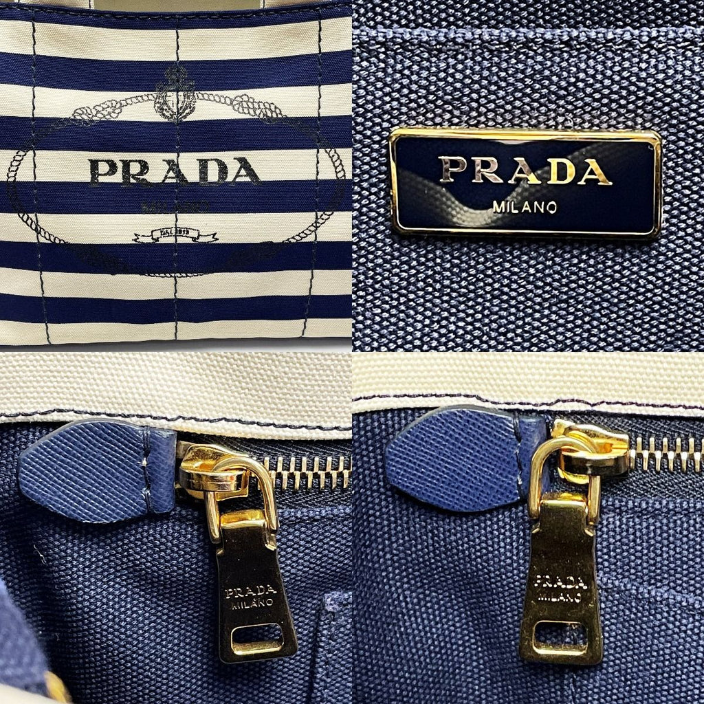 Prada Canapa B2642 B Navy Ivory Tote Canvas — view 6
