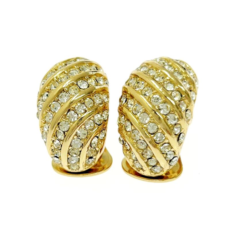 Christian Dior GP Rhinestone Earrings Gold — view 6