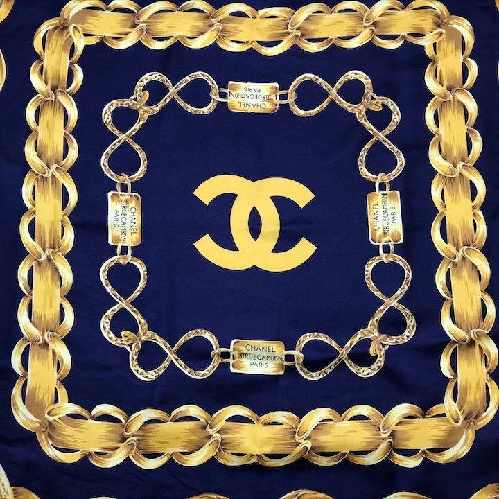 Chanel Chain Logo Scarf Large Silk 100% Navy — view 7
