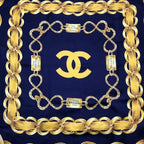 Chanel Chain Logo Scarf Large Silk 100% Navy — view 7