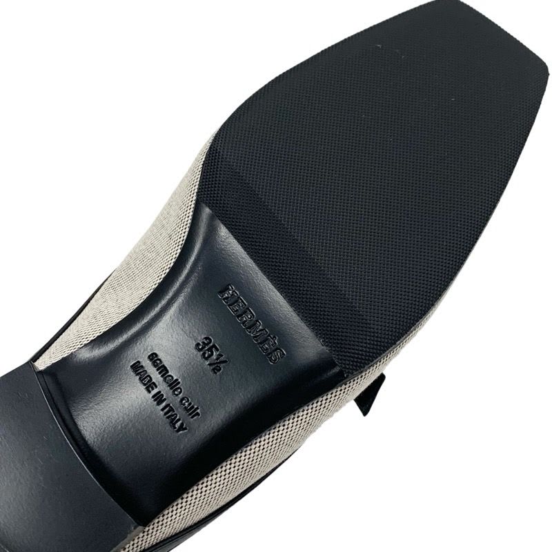 Hermes Groupie Flat Shoes Canvas Leather Black Mule Slipper Sandals — view 7