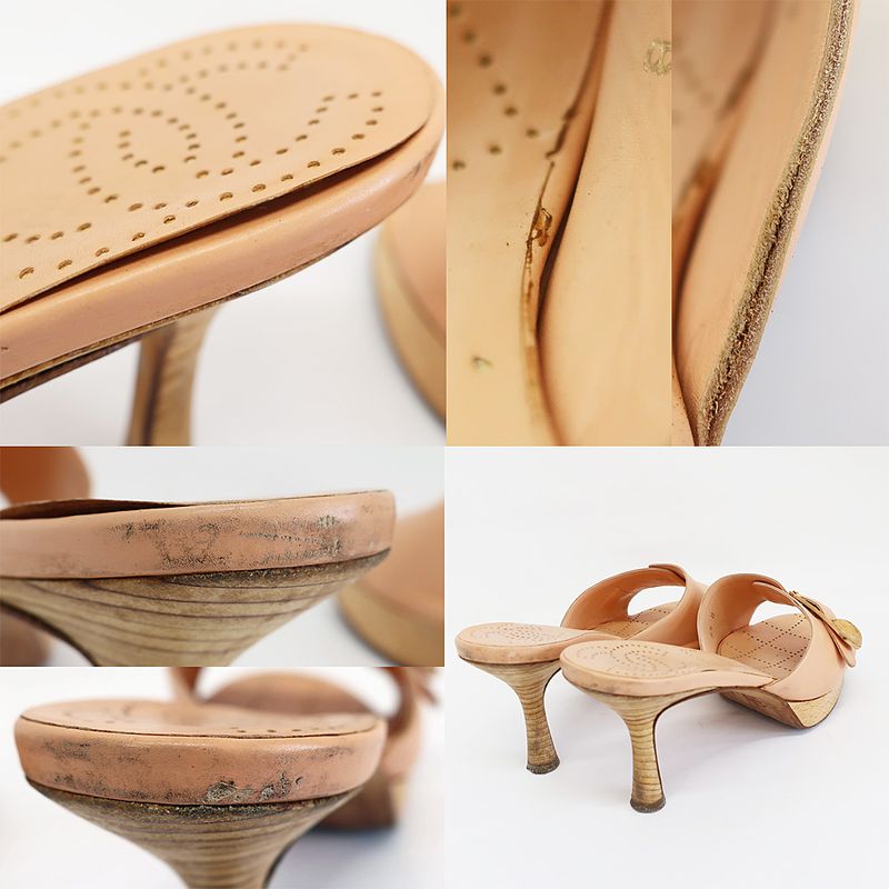 Chanel Sandals Mule Wood Button Coco Mark Pink Beige Size 35.5 — view 8