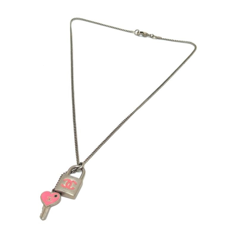 Chanel Necklace Coco Mark Padlock Cadenna Heart Key Metal Silver — view 4