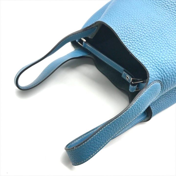 Hermes Picotin Blue Jean Hand Bag Leatheed Bag Jeans — view 6