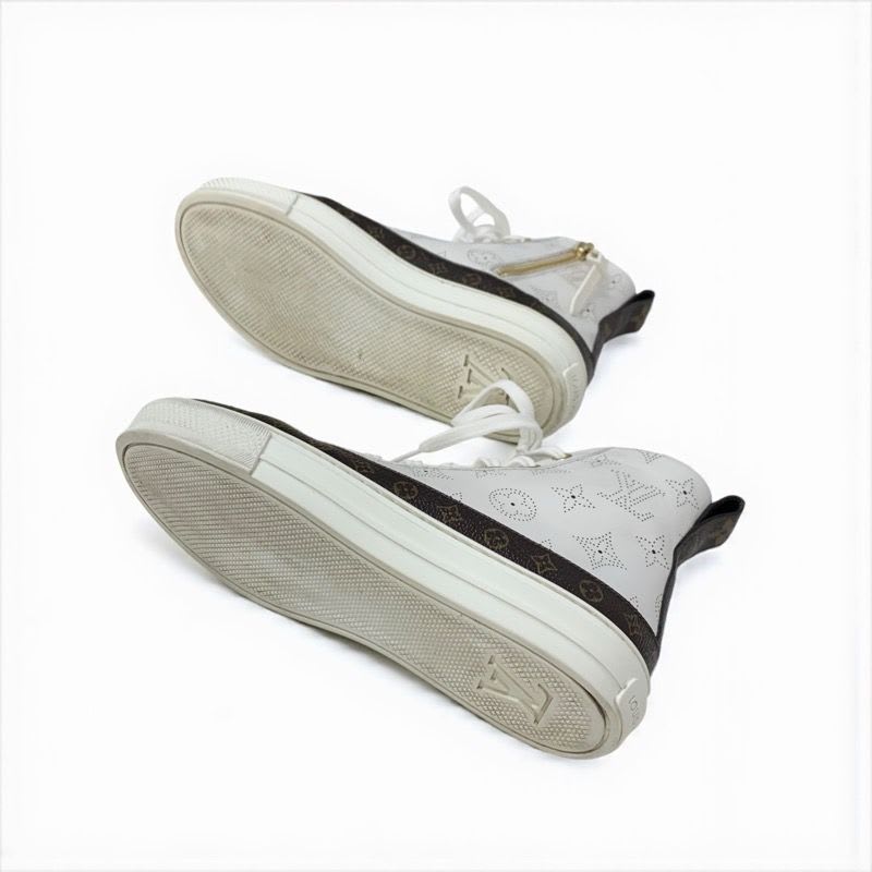 Louis Vuitton Stellar Line Monogram Sneakers Shoes Leather White Brown Logo — view 6