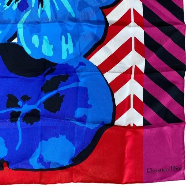 Christian Dior 22 Flp070 I615 2022 Flower Pop Scarf Silk Red Blue Pink — view 3