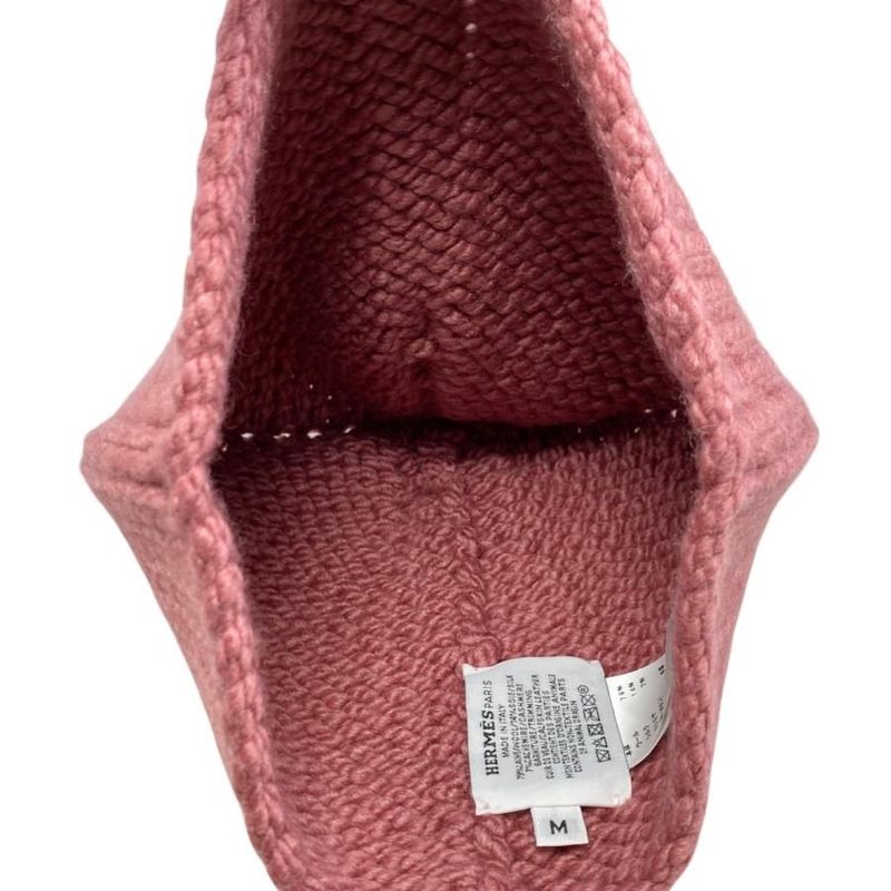 Hermes Hat Knit Joplin Beanie N Frme M Size Calfskin Button Rose — view 5