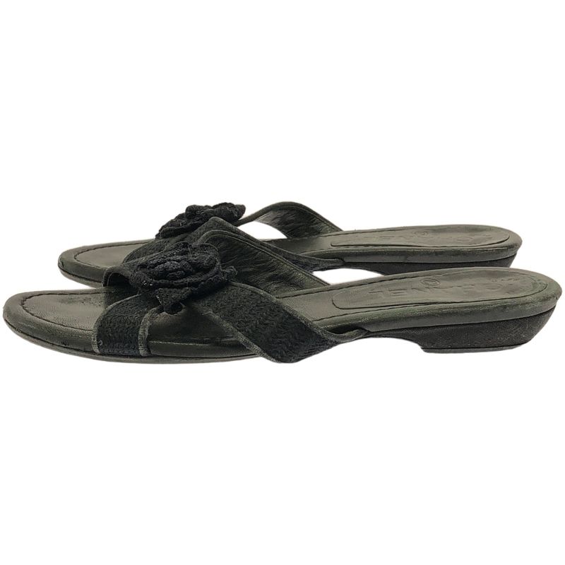 Chanel Camellia Strap Leather Sandals Black — view 2
