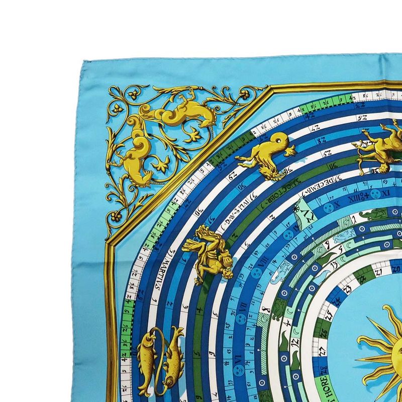 Hermes Carre 90 Scarf DIES ET HORE Astrology 100% Silk Blue Cleaned — view 3