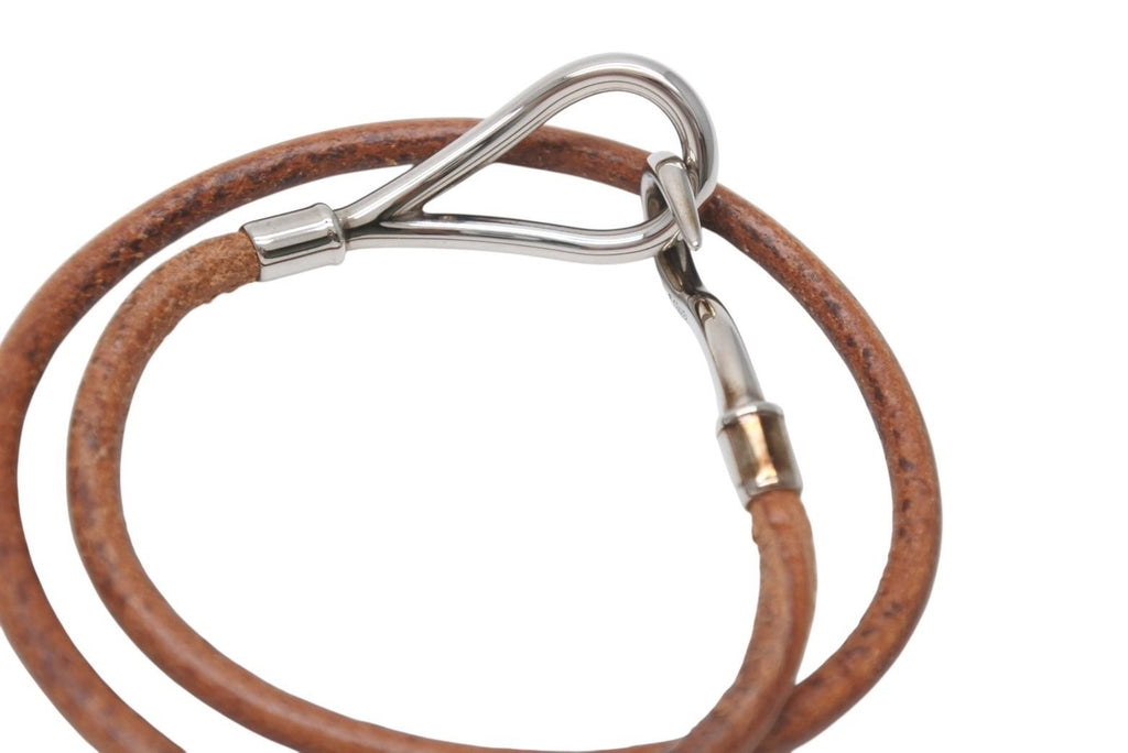 Hermes Jumbo Choker Necklace Bracelet Leather Brown Silver — view 5