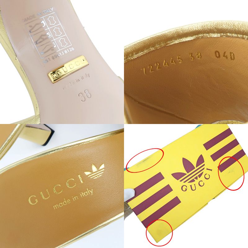 Gucci Adidas Collaboration Sandals Gold Size 38 Mule Heel Logo — view 9