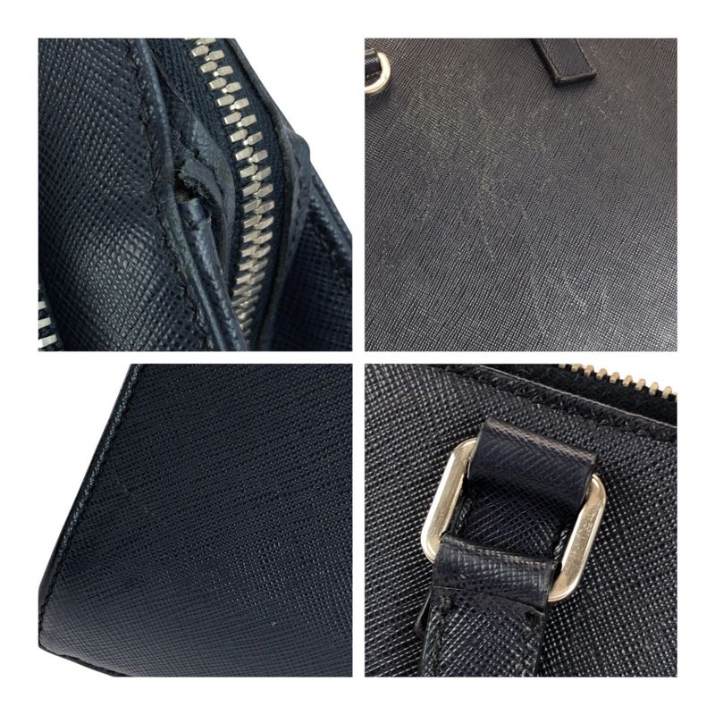 Prada Saffiano Triangle Logo Plate Navy Silver Hardware Leather Business Bag — view 5